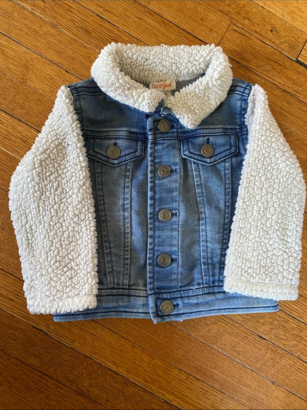 Cat & Jack Blue Denim Jacket with Cream Sherpa Sleeves